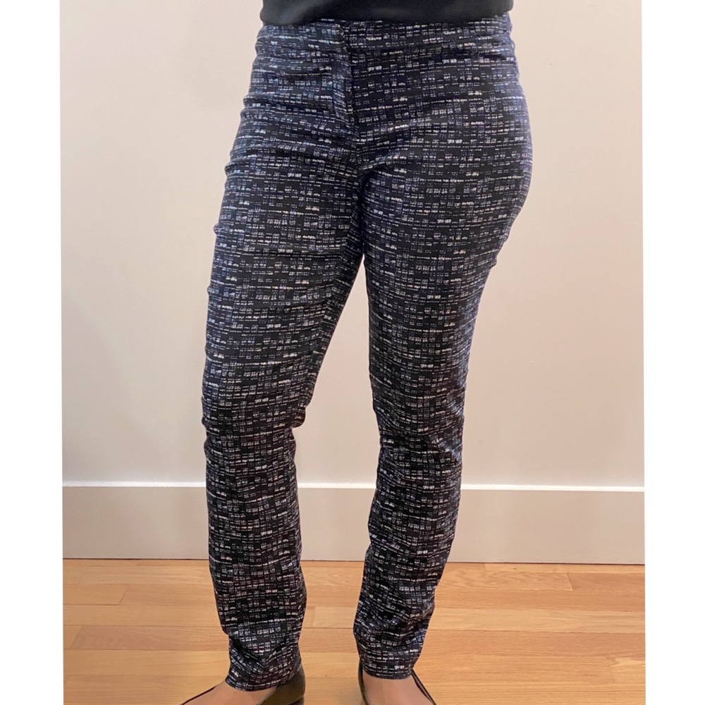 Dalia Long Pant in Black with Blue and White Design (Size 10)